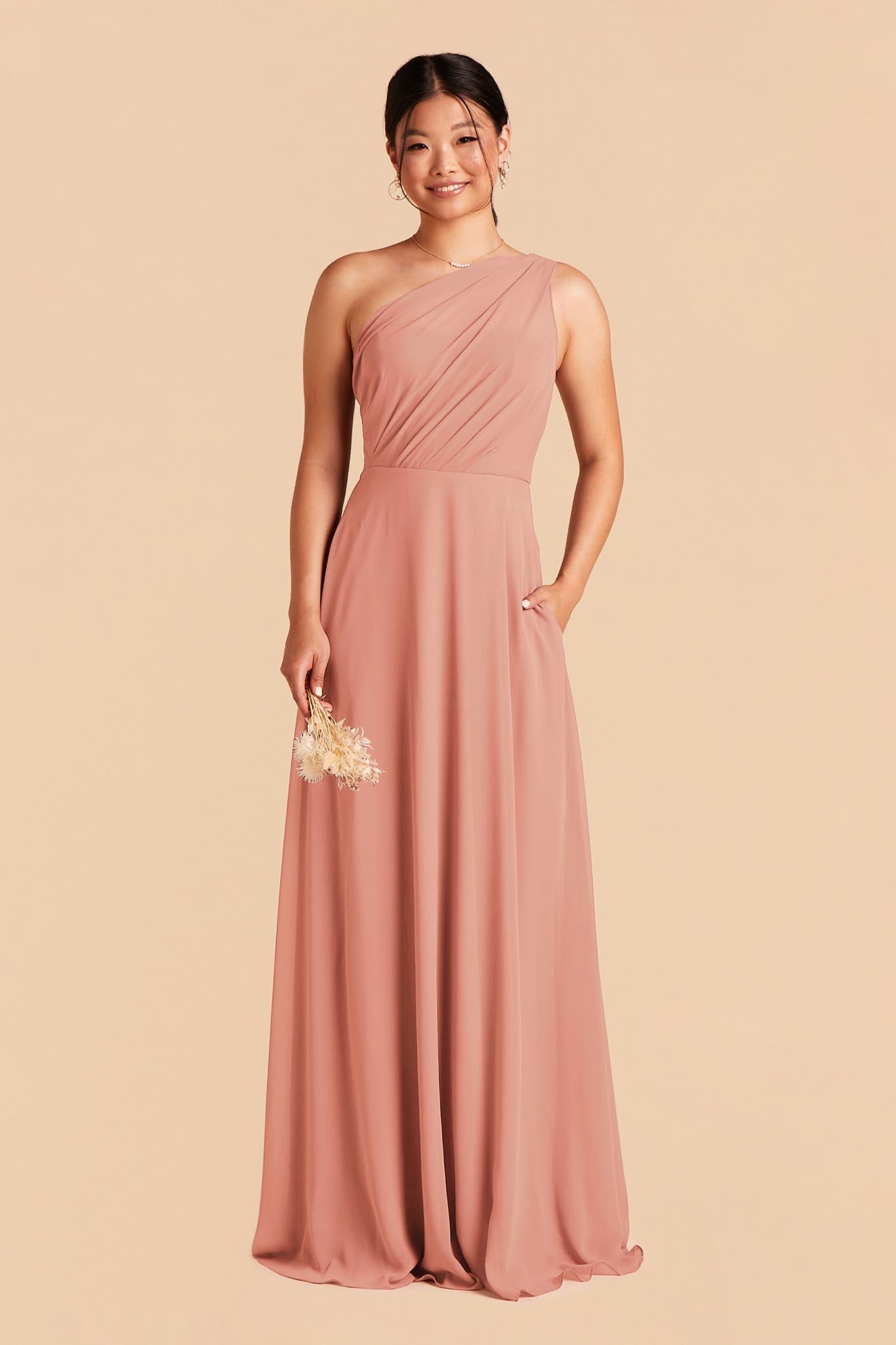 Dusty Pink Cap sleeves Chiffon Column Evening Dress – Ballbella